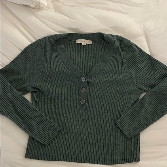 LOFT Sweaters - LOFT Dark Green V-Neck Ribbed Sweater